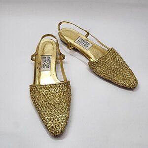 TIMOTHY HITSMAN Gold Woven Slingback Flats - 7 Narrow